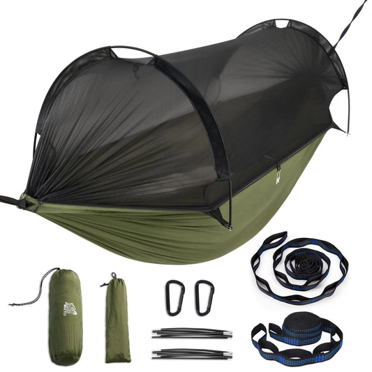 Miztli Camping Hammock -Portable Hammock w/Spacious Net & Tree Straps w/Adjutable LoopsDouble and Single Hammock for Outdoor Hiking and Travel