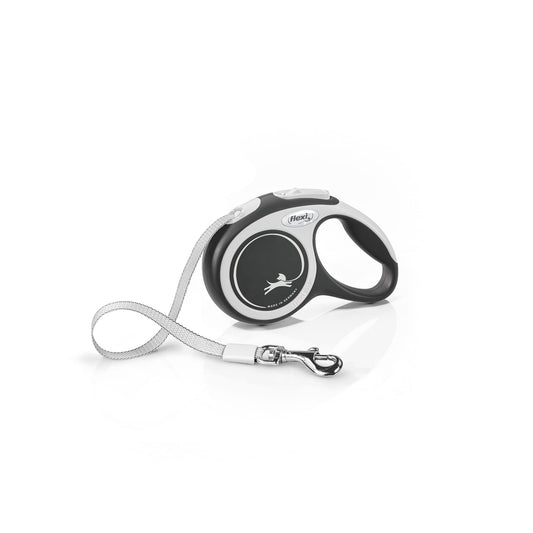 Flexi New Comfort Tape Grey & Black Extra Small 3m Retractable Dog Leash/Lead for Dogs up to 12kgs/26lbs