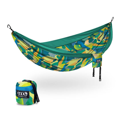 ENO DoubleNest Hammock - Lightweight Portable 1 to 2 Person Hammock - for Camping Hiking Backpacking Travel a Festival or The Beach - Retro/Emerald