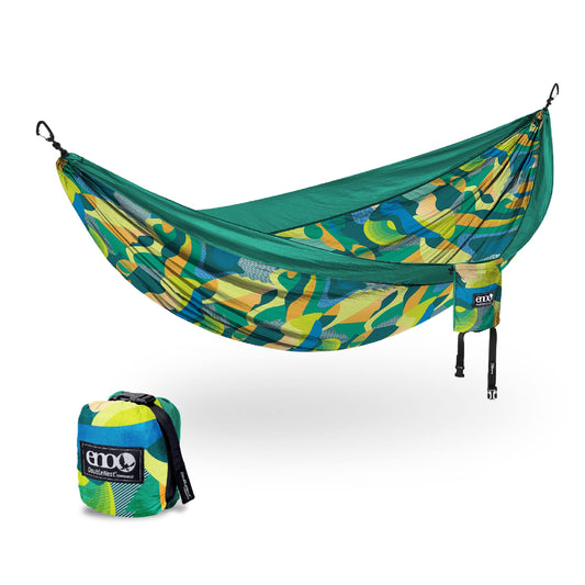 ENO DoubleNest Hammock - Lightweight Portable 1 to 2 Person Hammock - for Camping Hiking Backpacking Travel a Festival or The Beach - Retro/Emerald