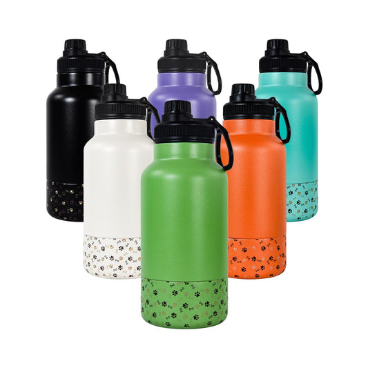 AGH Dog Water Bottle 32oz Portable Dog Water Bottle with Detachable Bowl Food Feeding Double Wall Vacuum Flask Stainless Steel Dog Travel Water Bottle for Walking and Hiking Green