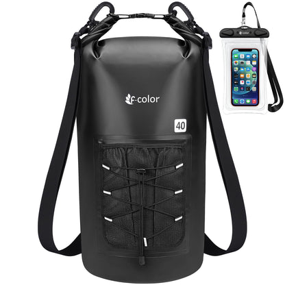 F-color Waterproof Dry Bag Backpack - 5L/10L/20L/30L/40L Lightweight Roll Top Waterproof Pouch Dry Bag with Waterproof Phone Case for Kayaking Beach Boating Paddleboarding Camping Fishing